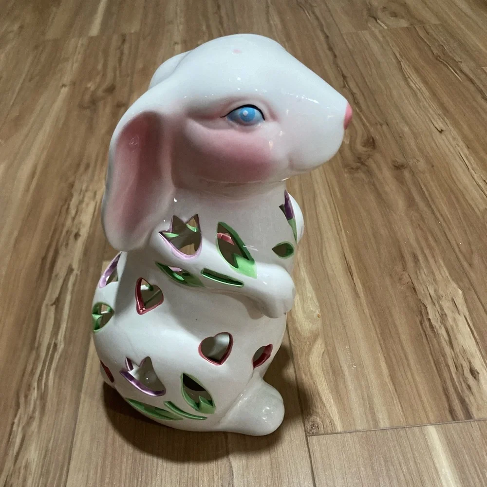 Vintage Bunny Candle Holder with Floral Detail
